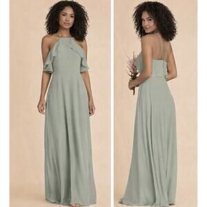 Birdy Grey Sage Green Sleeveless Chiffon Bridesmaid Dress Regular Size M Gown